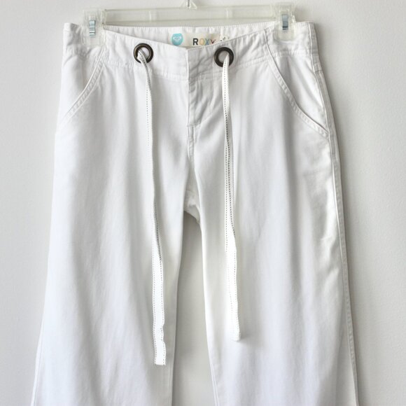Roxy Vintage 2000's 100% Cotton White Casual Summer Drawstring Wide-Leg Pants 0 - Picture 2 of 9